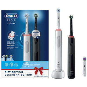 Set de 2 periuțe de dinți electrice Oral-B Pro 3 Cross Action, Negru, Alb
