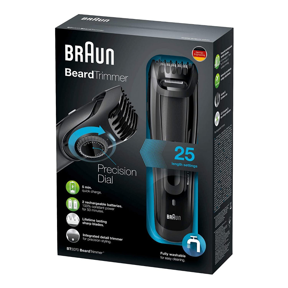 Aparat de tuns facial Braun BT5070, sistem Slide&amp;Style, 25 de setări de lungime, lavabil, negru