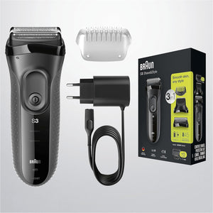 Aparat de ras Braun 3000BT Shave&amp;Style 3 în 1, aparat de tuns, 5 accesorii de bărbierit, gri