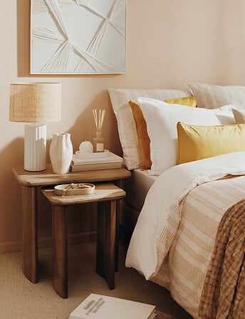 Masă laterală Atmosphera Jivan, Travertin, Salcâm, 2 buc.