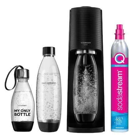 Kit pentru aparat de băuturi carbogazoase SodaStream, Terra Quick Connect, 3 sticle de CO2 incluse, negru