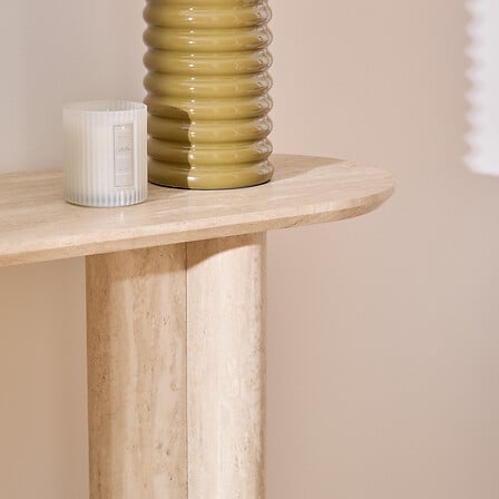 Masă consolă Atmosphera Anaya, MDF efect travertin, 110x35x80 cm