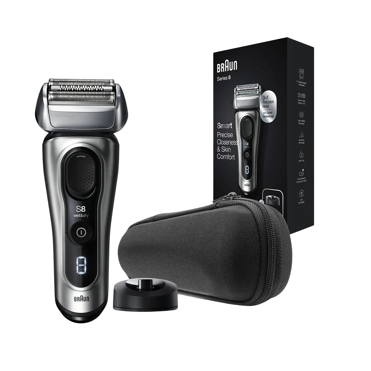 Aparat de ras electric Braun Series 8 8417S Wet&amp;Dry, AutoSense, cu lame oscilante, SensoFlex, negru