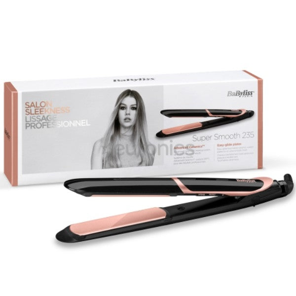 Placă de îndreptat părul BaByliss ST391E Super Smooth, plăci ceramice-turmalină, 6 niveluri de temperatură, 235 de grade, ionizare, negru/roz