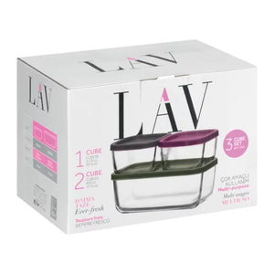 Set de 3 cutii LAV Cube din sticlă, capac gri
