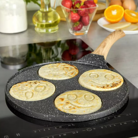 KingHoff 1666 Tigaie pentru clătite mini, acoperire cu marmură, 26,5 cm, inducție, neagră 