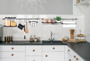 Organizator de bucătărie de perete KingHoff 1498, tip șină, 16 piese, oțel, negru