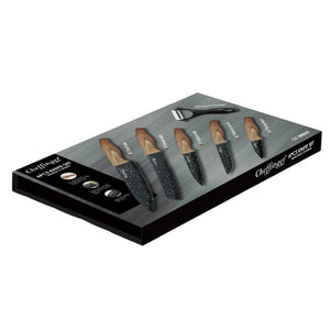 Set de cuțite Cheffinger MB06 cu curățător de pâine, 6 piese, acoperire antibacteriană, lemn