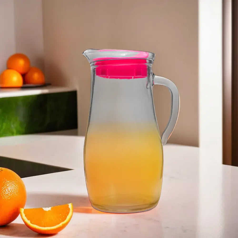 Cană de sticlă LAV Misket, 1800 ml, capac roz