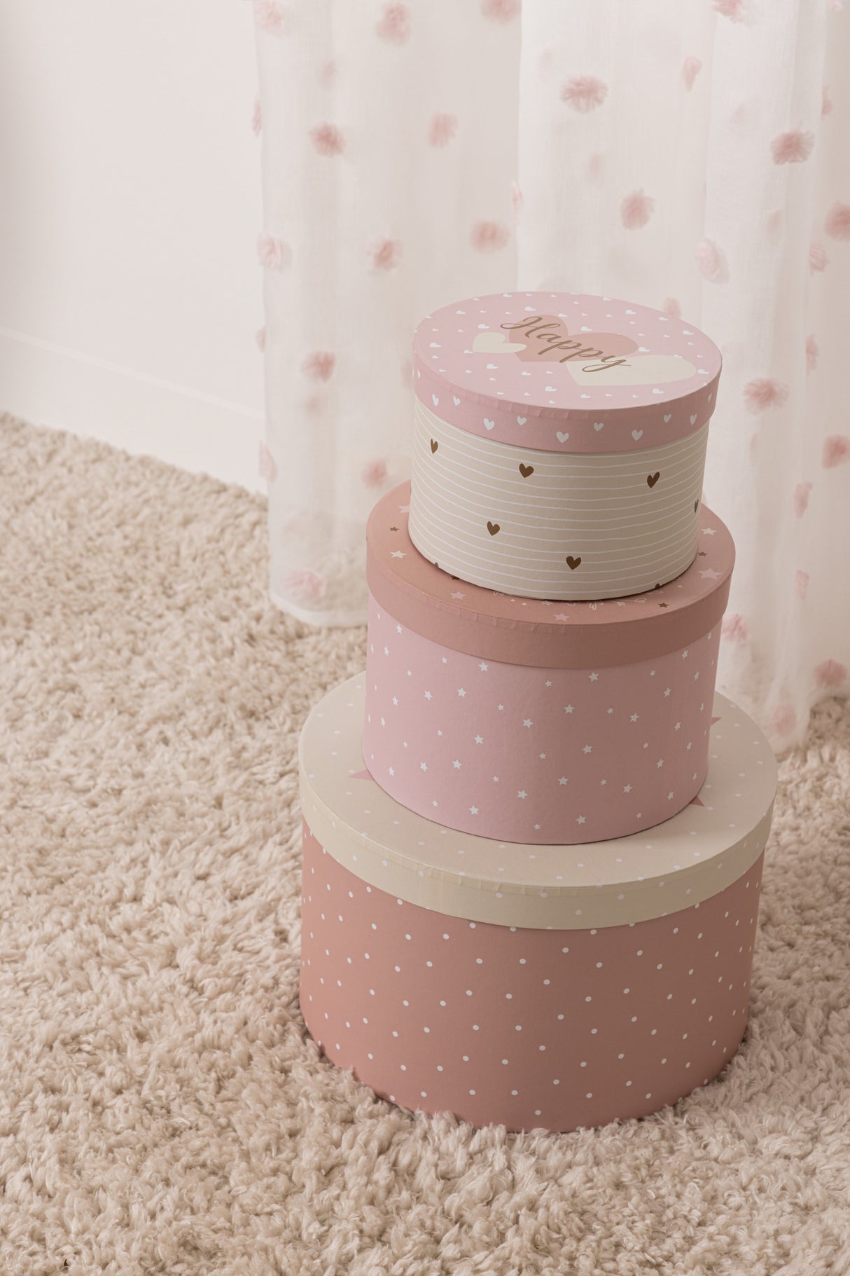 Perdea transparentă pentru copii Atmosphera cu pompoane 140x240cm, roz