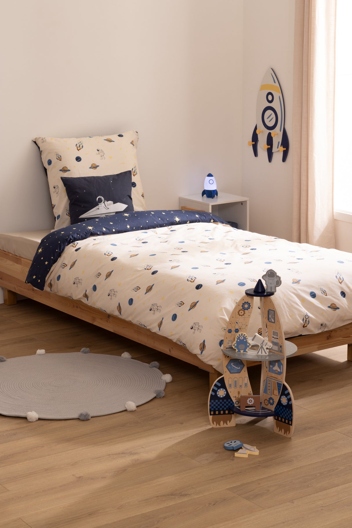 Lenjerie de pat reversibilă pentru copii Atmosphera Space, 140x200 cm, bumbac