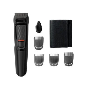 Aparat de tuns facial multifuncțional 6 în 1 Philips Multigroom MG3710/15, Fără fir, Lame auto-ascuțitoare, 4 piepteni, Negru 