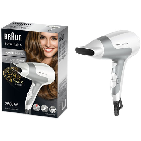 Uscător de păr Braun HD580, funcție ionica, 2500 W, 3 setări de temperatură, alb