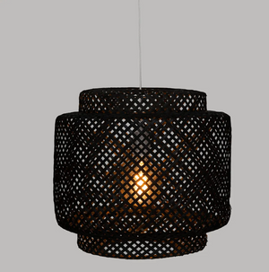 Lampă suspendată Atmosphera Liby, 40 cm, Negru, Bambus
