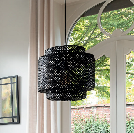 Lampă suspendată Atmosphera Liby, 40 cm, Negru, Bambus
