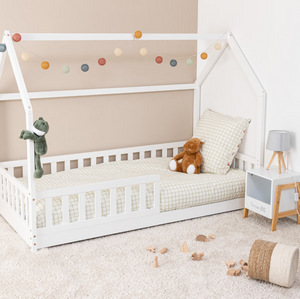 Pat pentru copii Montessori Atmosphera Bosco, 90x190 cm, MDF, Alb