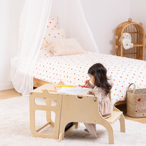 Masă-turn educațională Montessori 3 în 1 Atmosphera Alba, Lemn