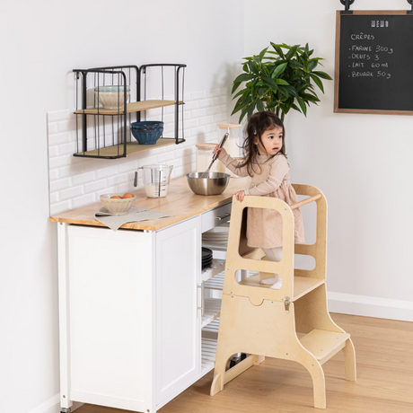 Masă-turn educațională Montessori 3 în 1 Atmosphera Alba, Lemn