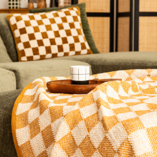 Pătură decorativă tricotată Atmosphera Itha, 130x180 cm, Bumbac, Ocru