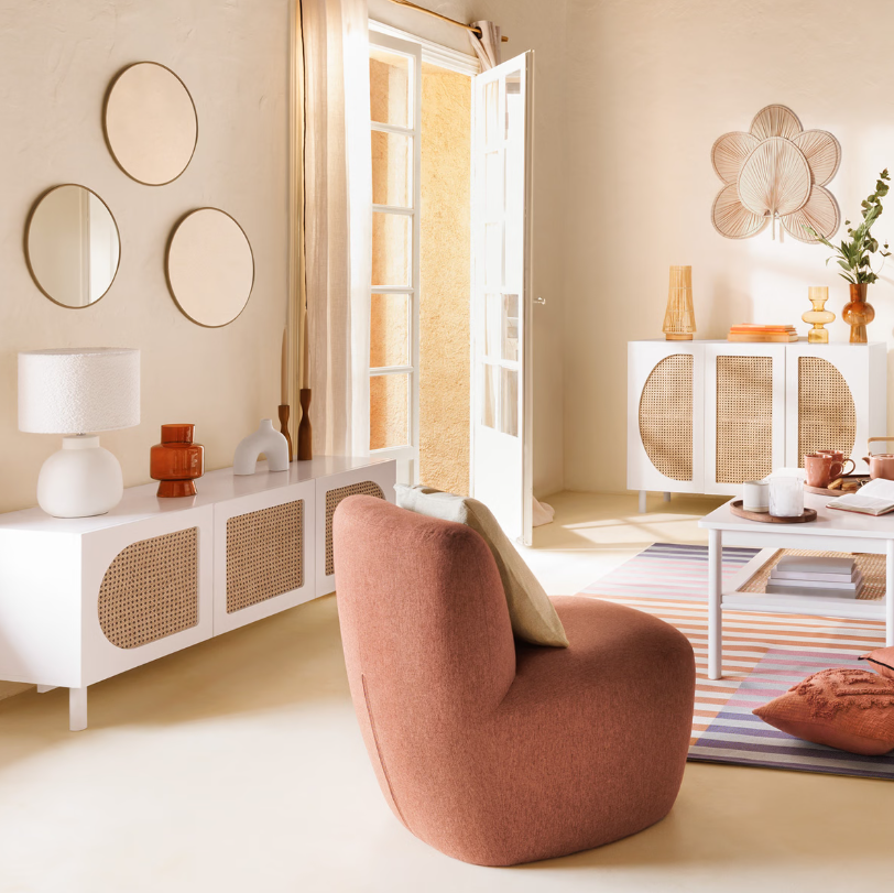 Comodă TV Atmosphere Cabras, 140x41.7x50 cm, MDF, Ratan