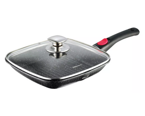 Tigaie grill KingHoff 1511, 28 cm, acoperire din marmură, capac și mâner detașabil 