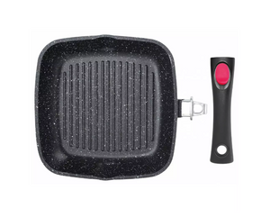 Tigaie grill KingHoff 1511, 28 cm, acoperire din marmură, capac și mâner detașabil 