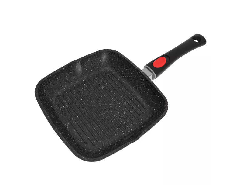 Tigaie grill KingHoff 1511, 28 cm, acoperire din marmură, capac și mâner detașabil 