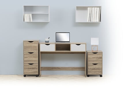 Нощно шкафче с 2 чекмеджета и колелца 5five, Бежово, 56 cm