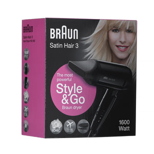 Uscător de păr Braun Satin Hair HD 350, 1600 W, 1 viteză, 2 setări de temperatură, funcție ionica, negru