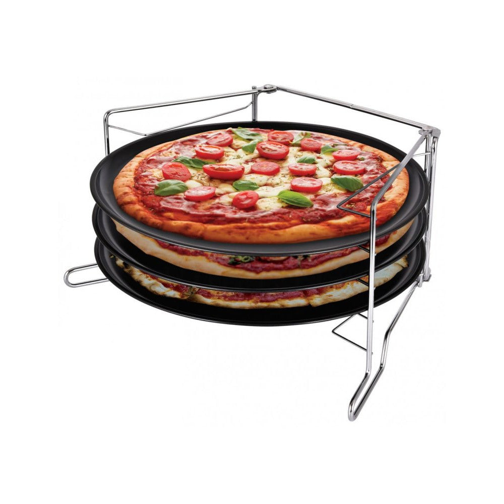 Set de tăvi de pizza KingHoff 1480, 4 piese, 32,3 cm, negre