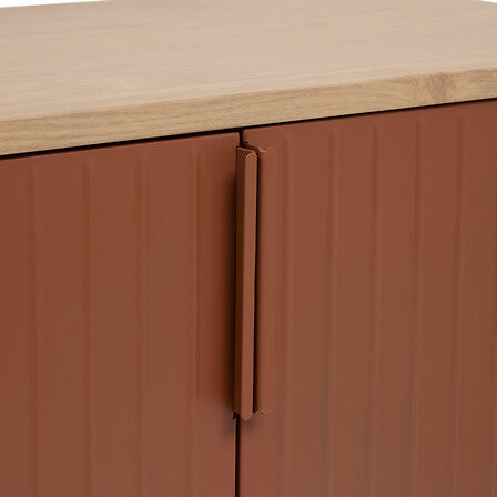 Outdoor sideboard 3 doors Ironia galvanized steel mahogany honey