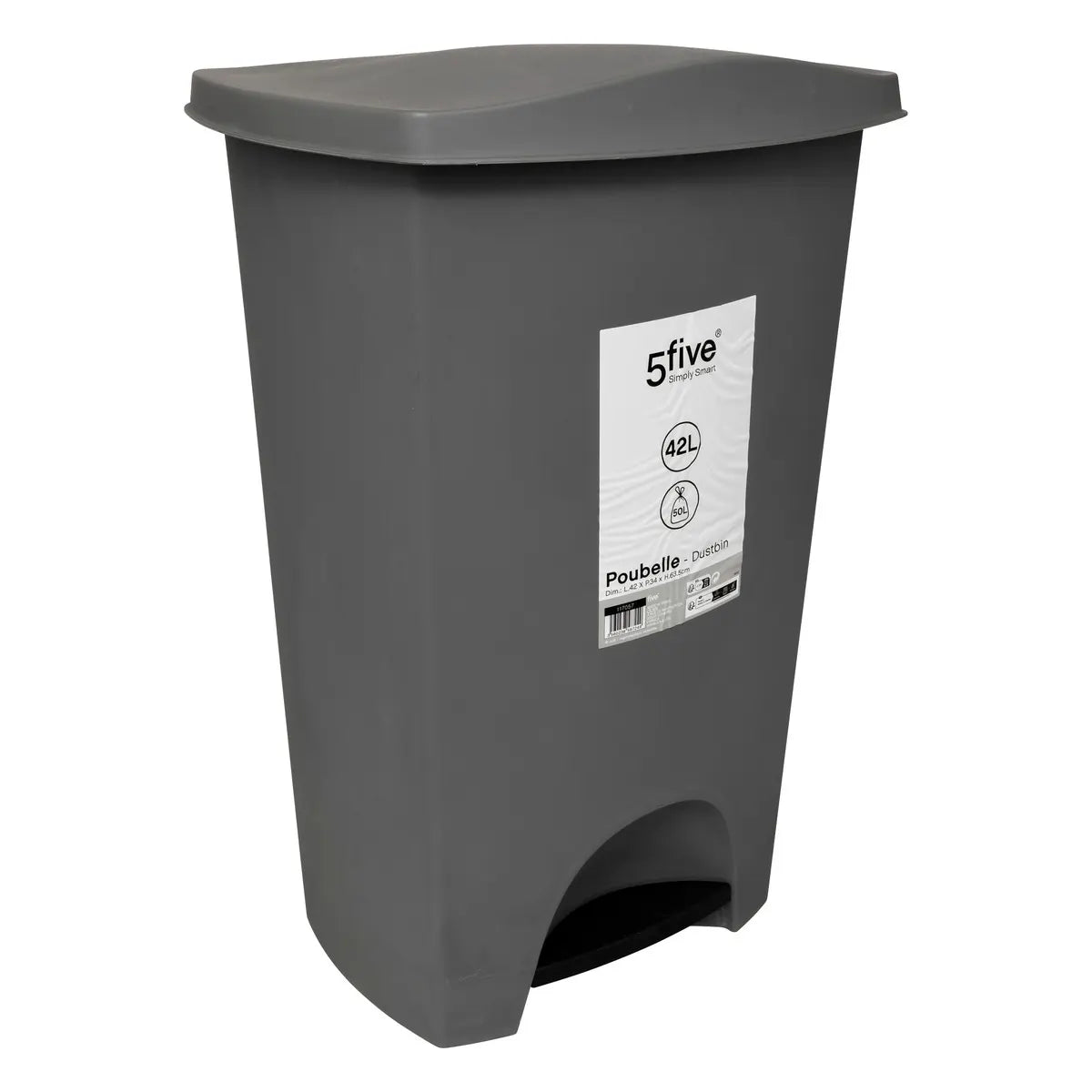 Coș de gunoi 5five, Gri, Plastic, 42 l