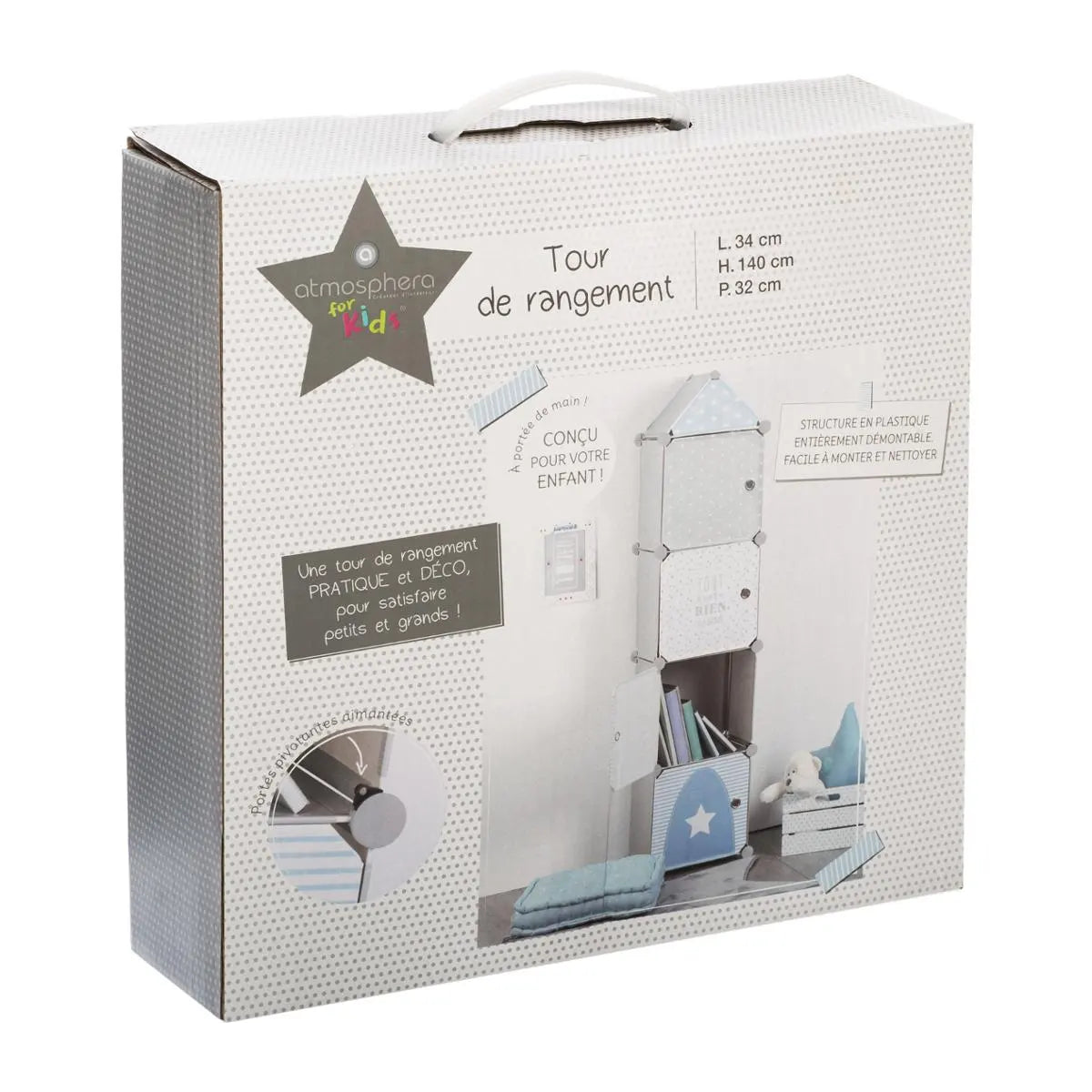 Dulap de depozitare pentru copii Atmosphera Tower, 4 compartimente, 34x140x32 cm