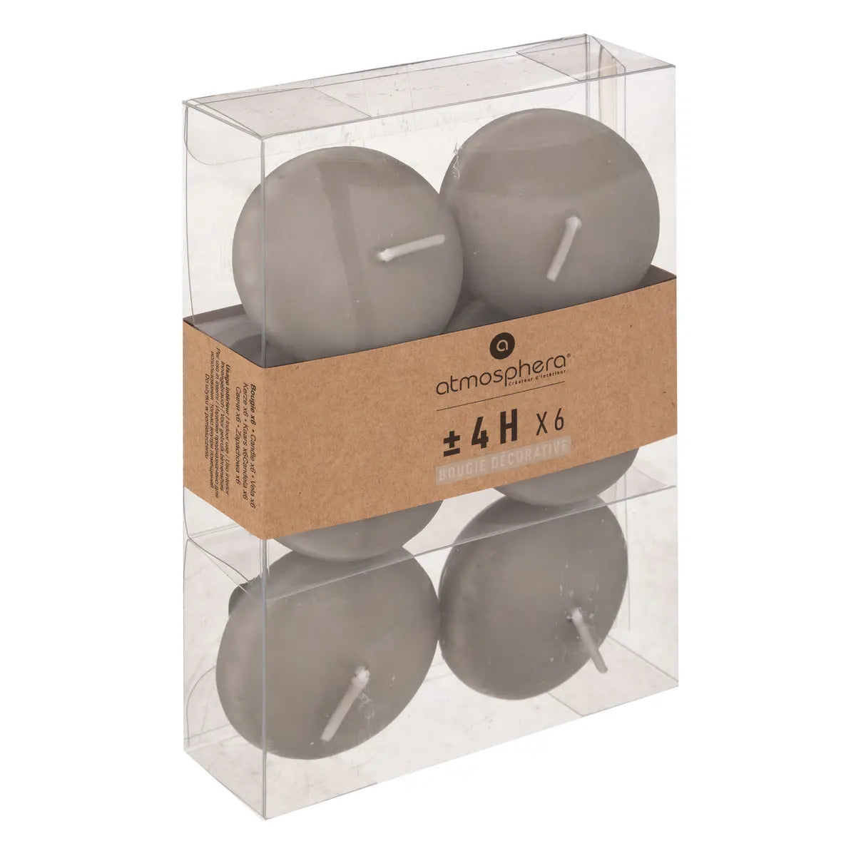 Set de lumânări neparfumate Atmosphera Hugo, 6 lumânări plutitoare, diametru 4,5 cm, taupe