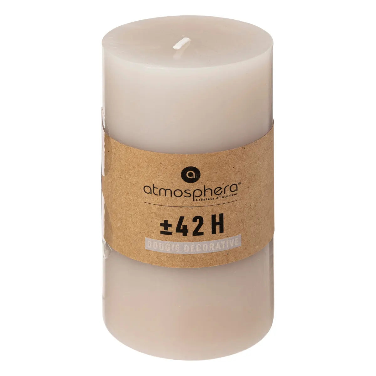 Lumânare neparfumată Atmosphera Hugo, Rotund, 7x13 cm, Gri taupe