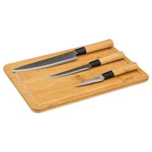 Set de 3 cuțite și placă 5Five, Bambus, 40x25 cm