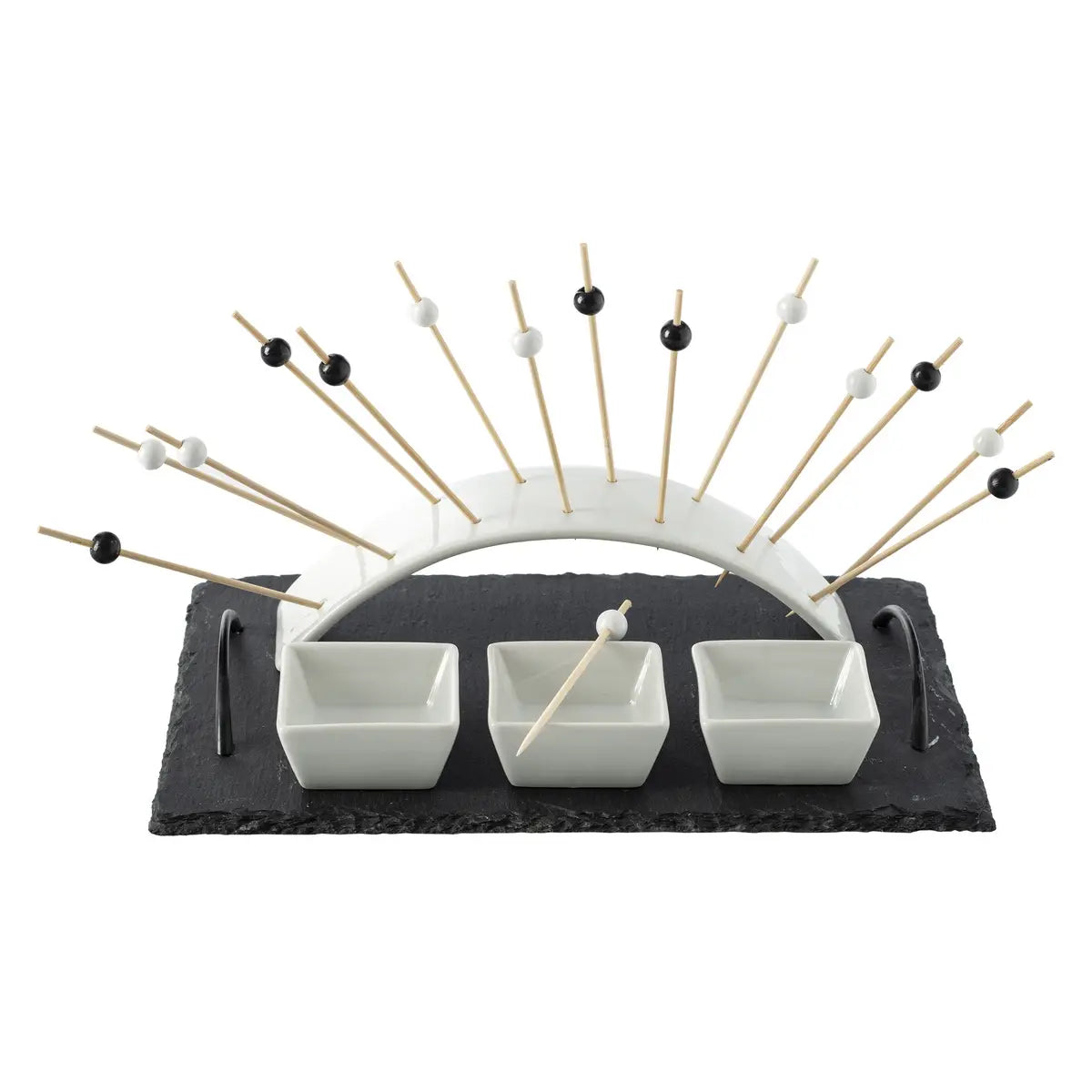 Farfurie aperitiv Atmosphera, 30x20 cm, Porțelan/ardezie/bambus