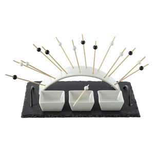 Farfurie aperitiv Atmosphera, 30x20 cm, Porțelan/ardezie/bambus