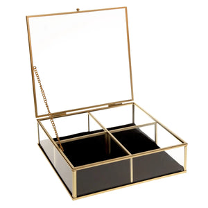 Cutie de depozitare bijuterii Atmosphera Victoria, 20cm, piele întoarsă/sticlă