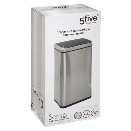 Coș de gunoi automat 5five Sensor, dreptunghiular, oțel inoxidabil, 40 l