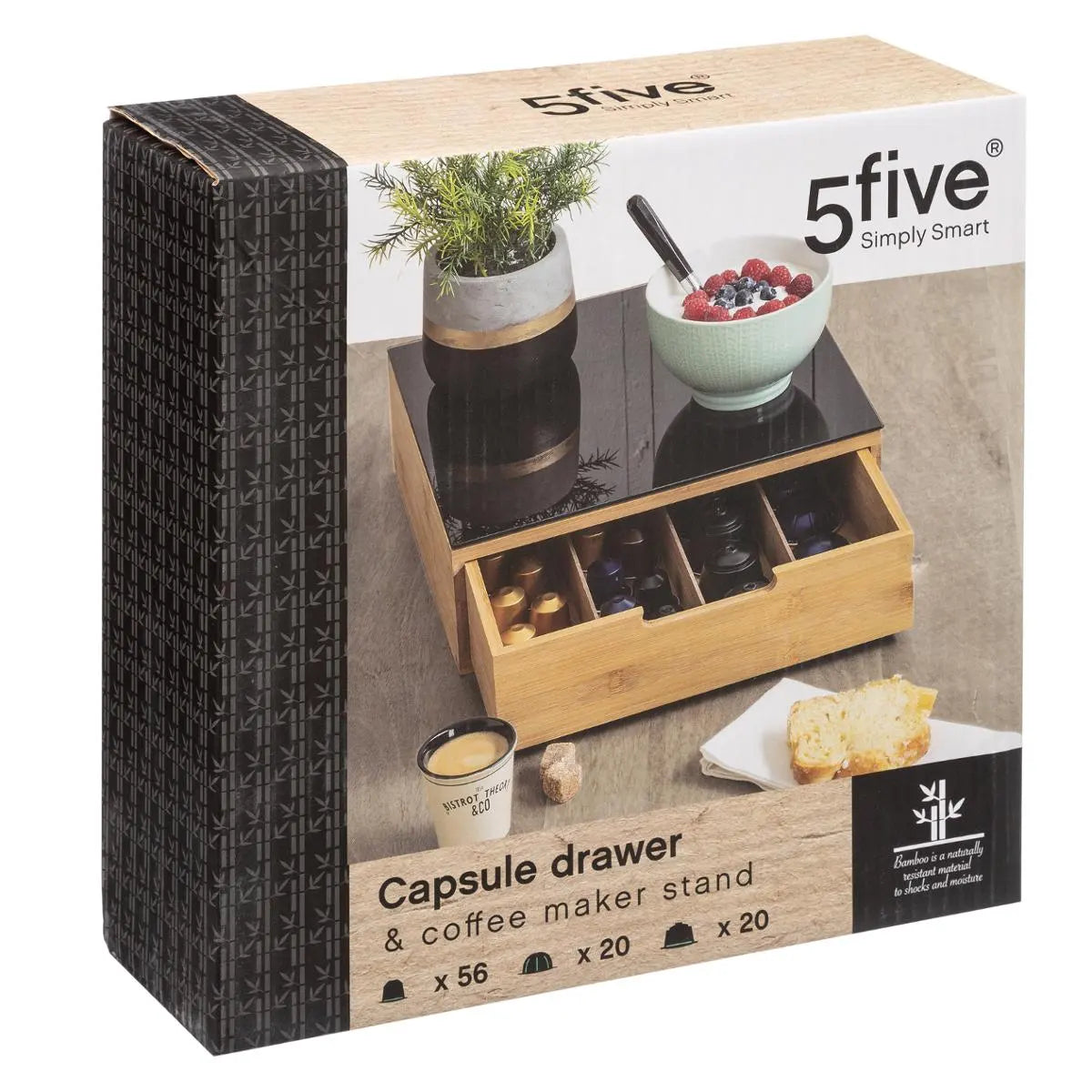 Organizator de capsule de cafea 5Five, bambus și sticlă