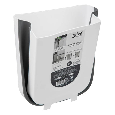 Coș de gunoi 5five, Gri/Alb, Plastic, 8 l, Pliabil