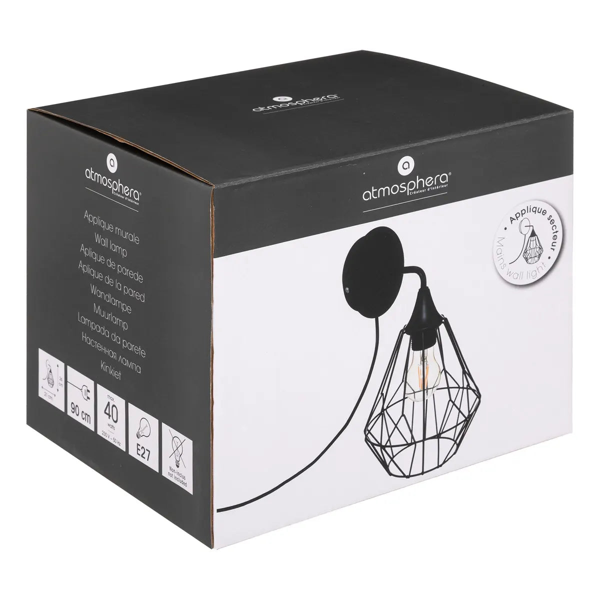 Lampă de perete Atmosphere Flave, 19 cm, Metal, Negru