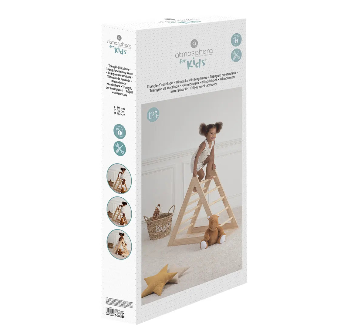Cadru de cățărat triunghiular pentru copii Atmosphere, 3 laturi, 90x80x44 cm, pin