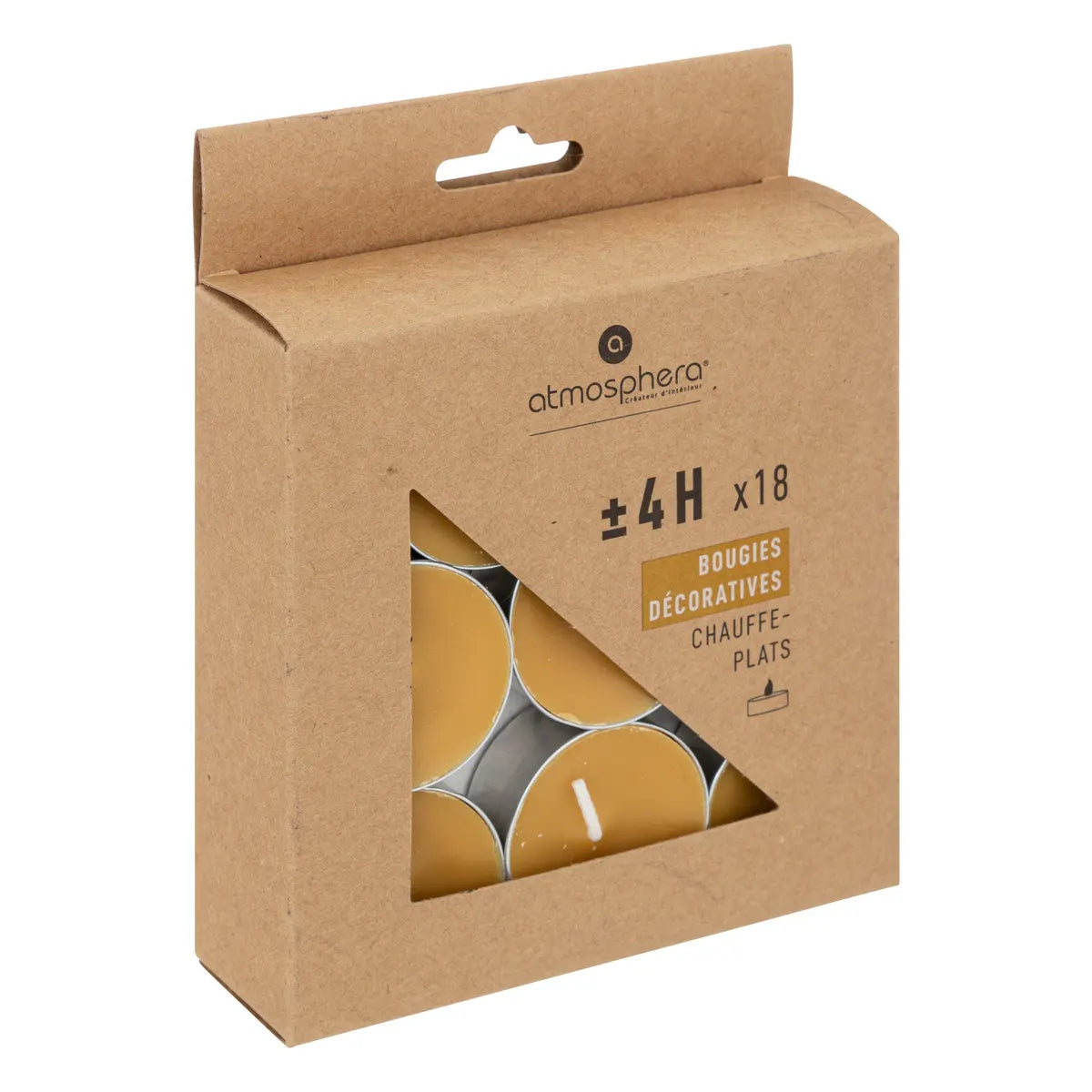 Lumânări tip pastilă neparfumate Atmosphera Hugo, 18 buc.