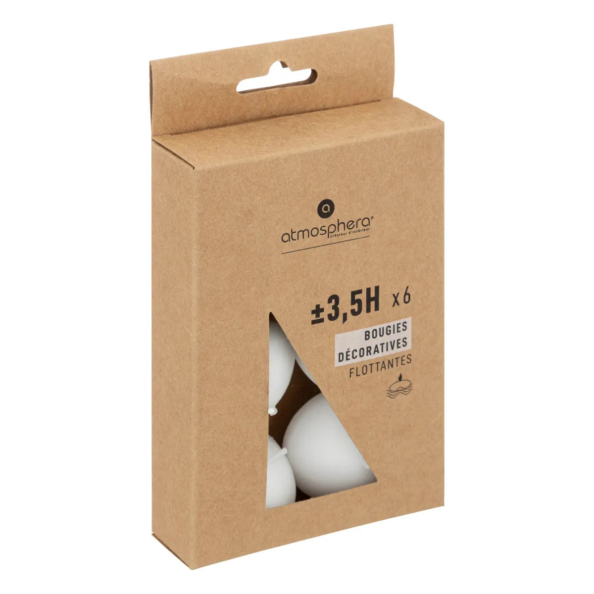 Set de lumânări neparfumate Atmosphera Many, 6 lumânări plutitoare, diametru 4,5 cm, alb