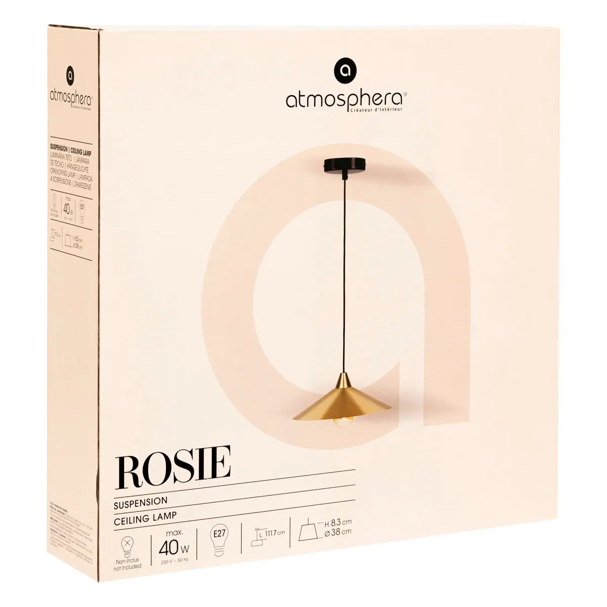Lampă suspendată Atmosphera Rosie, 38 cm, metal auriu