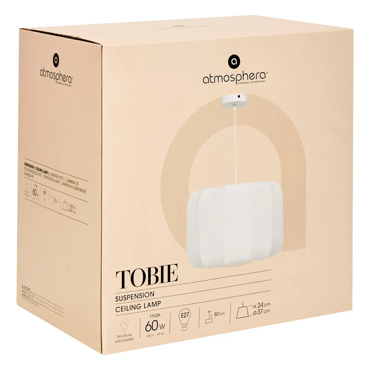 Lampă suspendată Atmosphera Tobie, 37 cm, bumbac alb