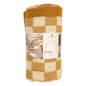 Pătură decorativă tricotată Atmosphera Itha, 130x180 cm, Bumbac, Ocru