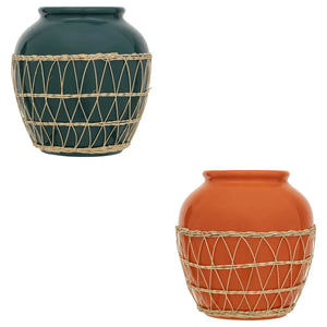 Vază Atmosphere Yucatan, ceramică, ratan, 33 cm